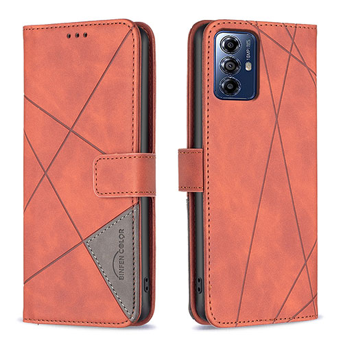 Leather Case Stands Flip Cover Holder B08F for Motorola Moto G Play (2023) Orange