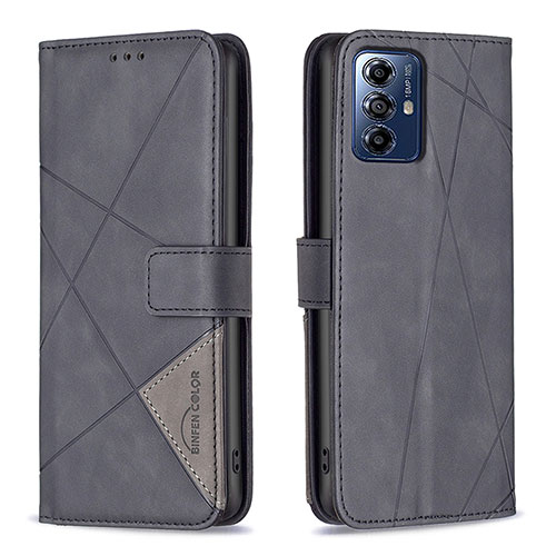 Leather Case Stands Flip Cover Holder B08F for Motorola Moto G Power (2022) Black