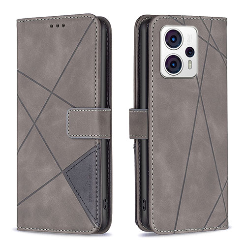 Leather Case Stands Flip Cover Holder B08F for Motorola Moto G13 Gray