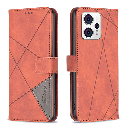 Leather Case Stands Flip Cover Holder B08F for Motorola Moto G13 Orange