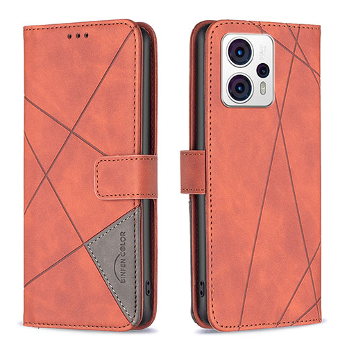 Leather Case Stands Flip Cover Holder B08F for Motorola Moto G23 Orange