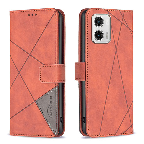 Leather Case Stands Flip Cover Holder B08F for Motorola Moto G73 5G Orange