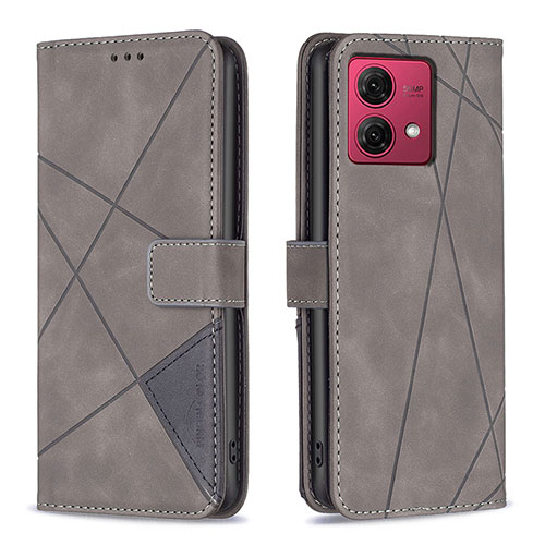 Leather Case Stands Flip Cover Holder B08F for Motorola Moto G84 5G Gray