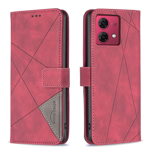 Leather Case Stands Flip Cover Holder B08F for Motorola Moto G84 5G Red