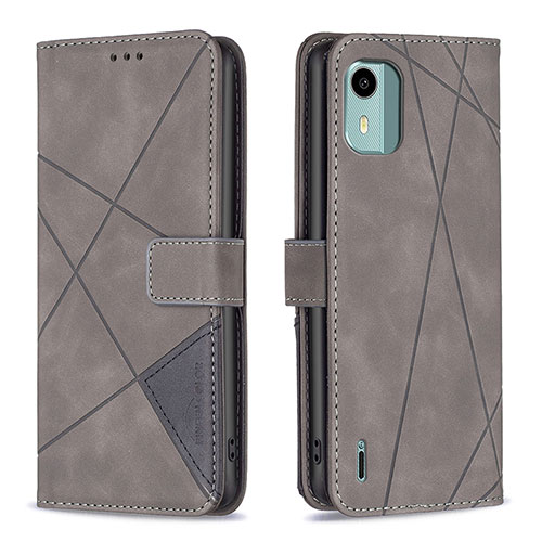 Leather Case Stands Flip Cover Holder B08F for Nokia C12 Gray