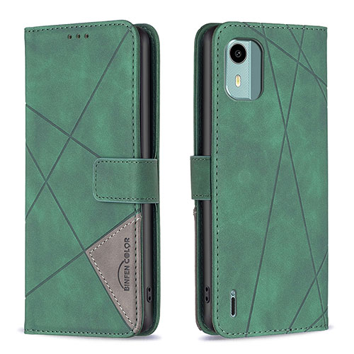 Leather Case Stands Flip Cover Holder B08F for Nokia C12 Plus Green