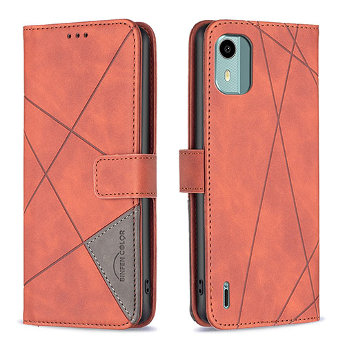 Leather Case Stands Flip Cover Holder B08F for Nokia C12 Plus Orange