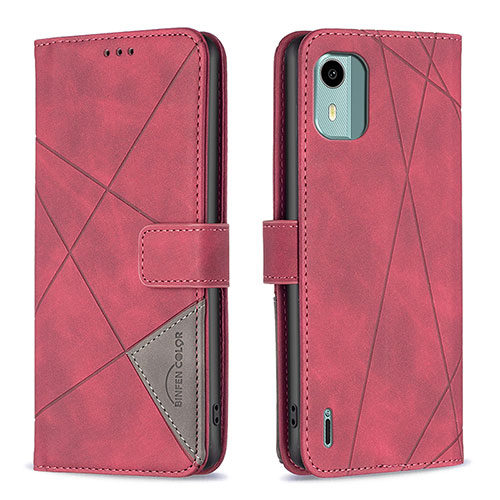 Leather Case Stands Flip Cover Holder B08F for Nokia C12 Plus Red