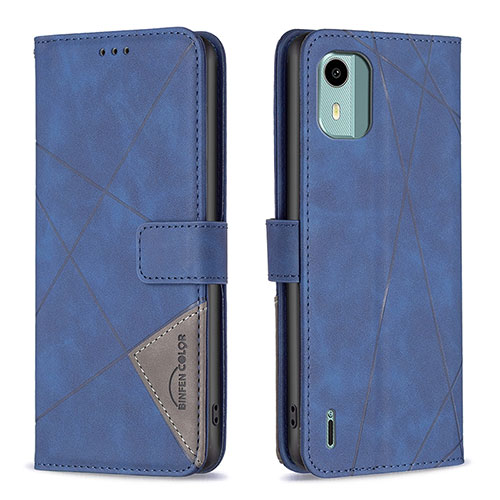 Leather Case Stands Flip Cover Holder B08F for Nokia C12 Pro Blue