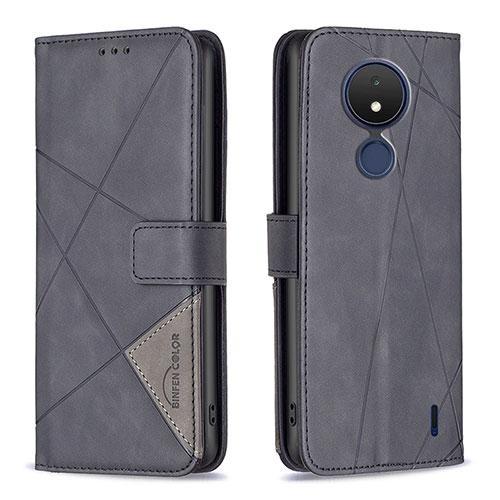 Leather Case Stands Flip Cover Holder B08F for Nokia C21 Black