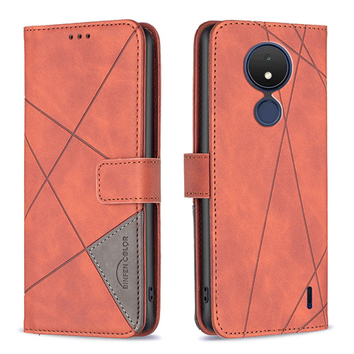 Leather Case Stands Flip Cover Holder B08F for Nokia C21 Orange