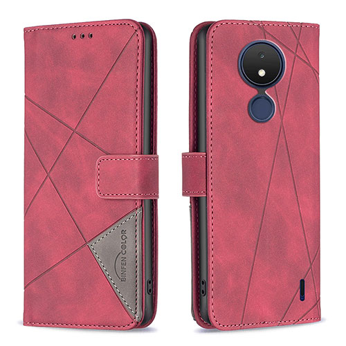 Leather Case Stands Flip Cover Holder B08F for Nokia C21 Red