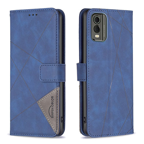 Leather Case Stands Flip Cover Holder B08F for Nokia C210 Blue