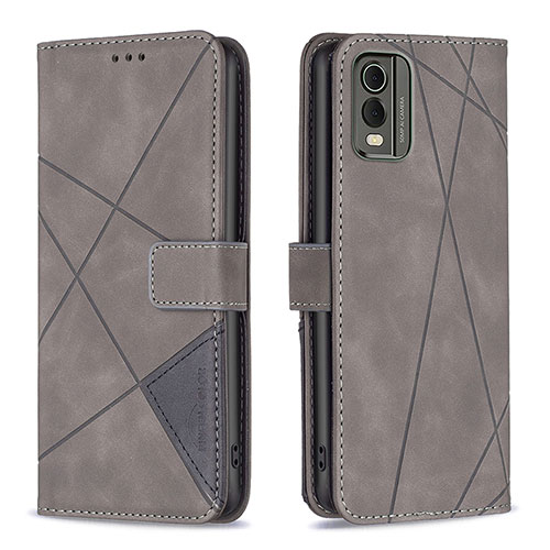 Leather Case Stands Flip Cover Holder B08F for Nokia C32 Gray