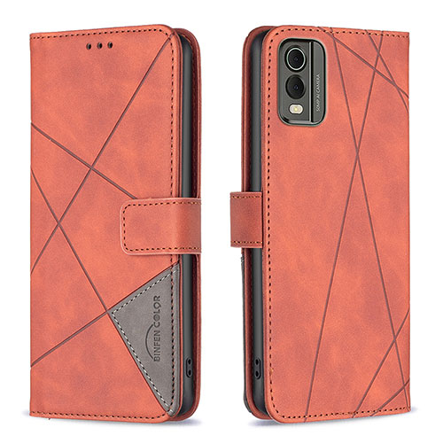 Leather Case Stands Flip Cover Holder B08F for Nokia C32 Orange