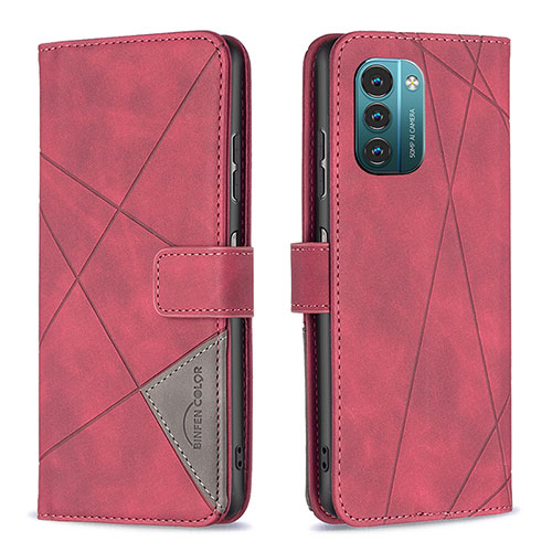 Leather Case Stands Flip Cover Holder B08F for Nokia G11 Red