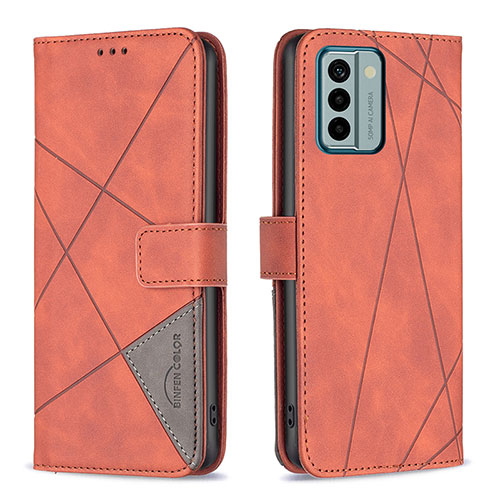 Leather Case Stands Flip Cover Holder B08F for Nokia G22 Orange