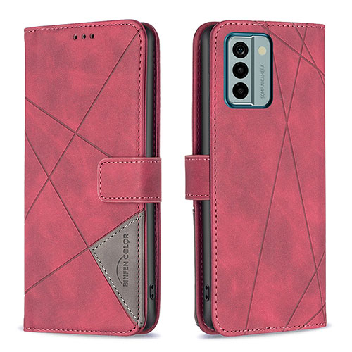 Leather Case Stands Flip Cover Holder B08F for Nokia G22 Red