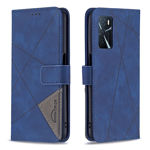 Leather Case Stands Flip Cover Holder B08F for Oppo A16s Blue