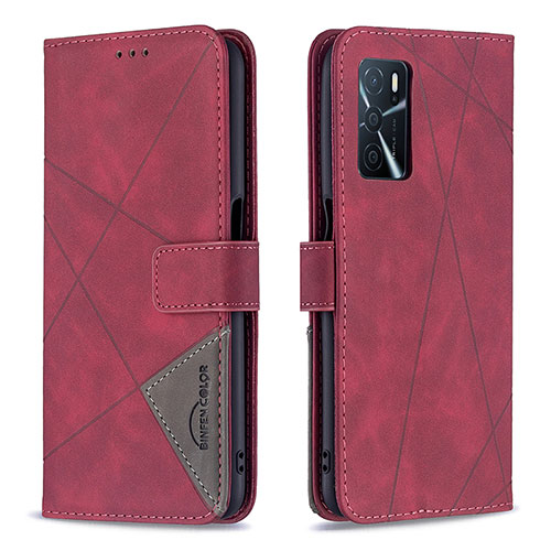 Leather Case Stands Flip Cover Holder B08F for Oppo A16s Red