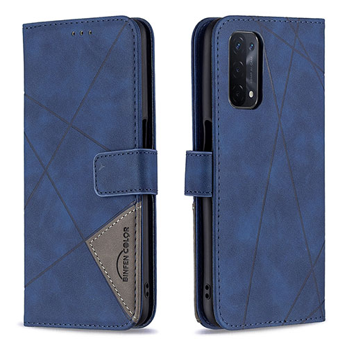 Leather Case Stands Flip Cover Holder B08F for Oppo A54 5G Blue