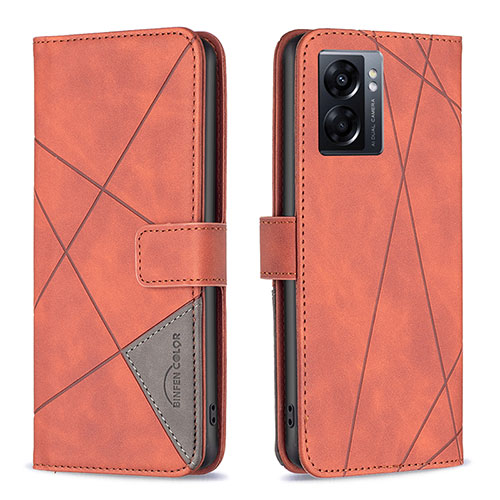 Leather Case Stands Flip Cover Holder B08F for Oppo A57 5G Orange