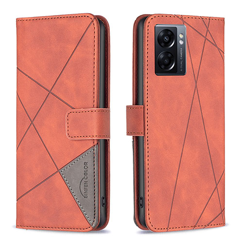 Leather Case Stands Flip Cover Holder B08F for Oppo A77 5G Orange