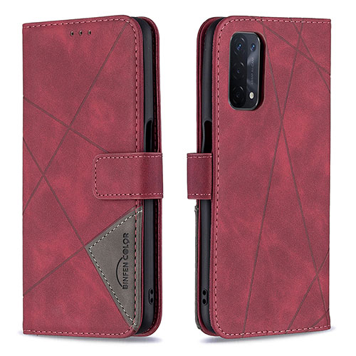 Leather Case Stands Flip Cover Holder B08F for Oppo A93 5G Red