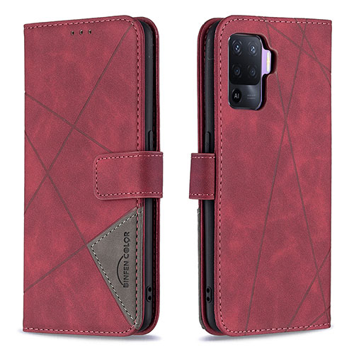 Leather Case Stands Flip Cover Holder B08F for Oppo A94 4G Red