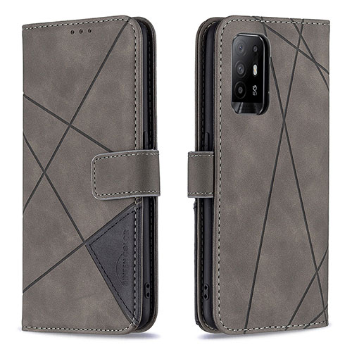 Leather Case Stands Flip Cover Holder B08F for Oppo A94 5G Gray