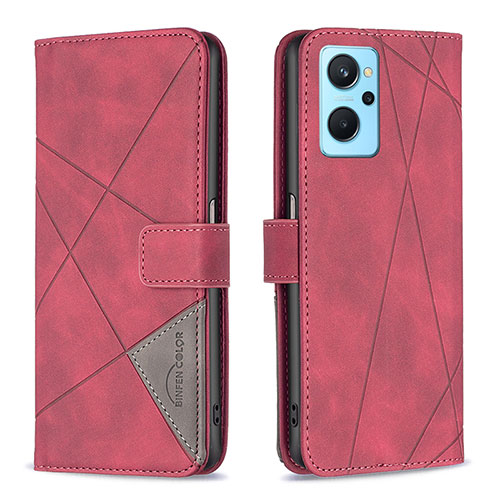 Leather Case Stands Flip Cover Holder B08F for Oppo A96 4G Red