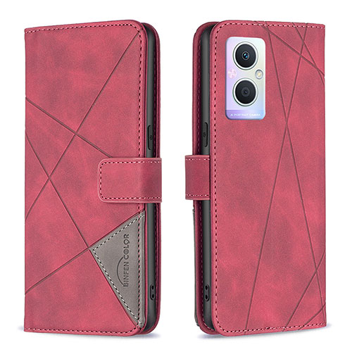 Leather Case Stands Flip Cover Holder B08F for Oppo A96 5G Red