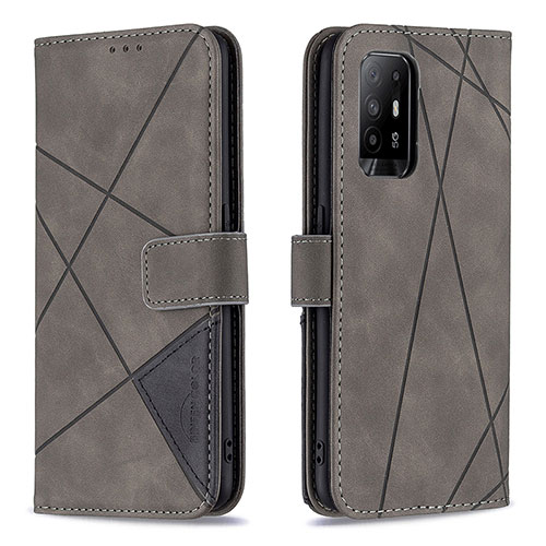 Leather Case Stands Flip Cover Holder B08F for Oppo F19 Pro+ Plus 5G Gray