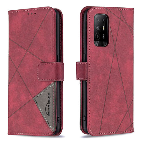 Leather Case Stands Flip Cover Holder B08F for Oppo F19 Pro+ Plus 5G Red