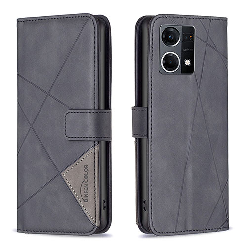 Leather Case Stands Flip Cover Holder B08F for Oppo F21 Pro 4G Black