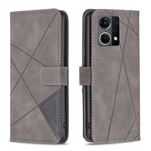 Leather Case Stands Flip Cover Holder B08F for Oppo F21s Pro 4G Gray