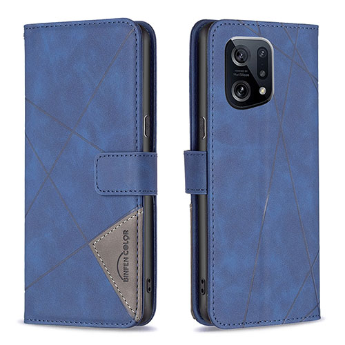 Leather Case Stands Flip Cover Holder B08F for Oppo Find X5 5G Blue