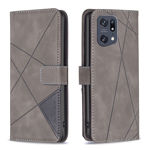 Leather Case Stands Flip Cover Holder B08F for Oppo Find X5 Pro 5G Gray