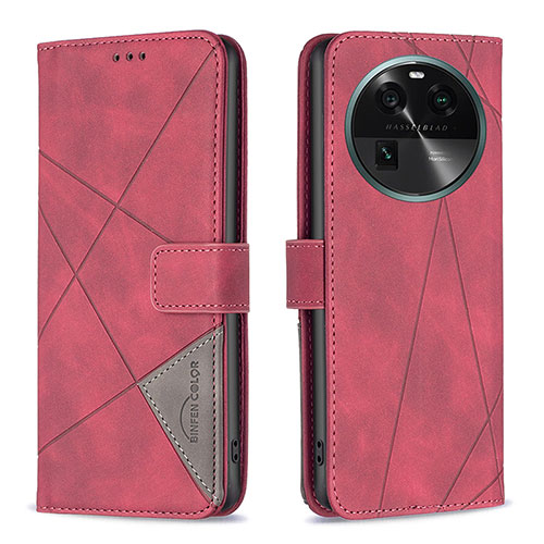 Leather Case Stands Flip Cover Holder B08F for Oppo Find X6 5G Red