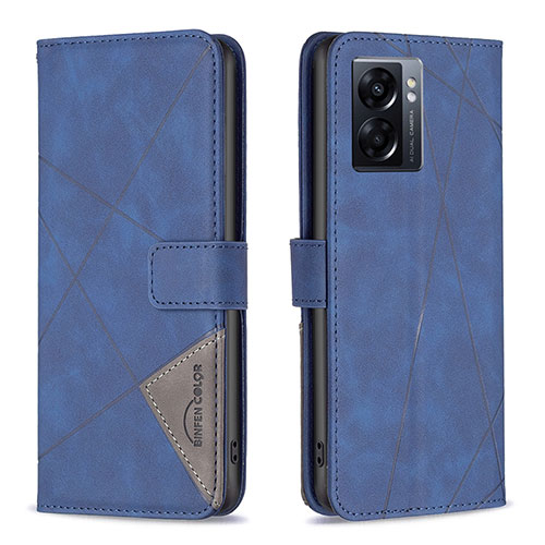 Leather Case Stands Flip Cover Holder B08F for Oppo K10 5G India Blue