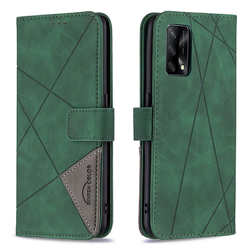 Leather Case Stands Flip Cover Holder B08F for Oppo Reno6 Lite Green