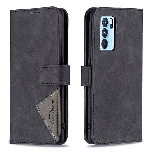 Leather Case Stands Flip Cover Holder B08F for Oppo Reno6 Pro 5G India Black