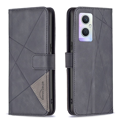 Leather Case Stands Flip Cover Holder B08F for Oppo Reno7 Lite 5G Black