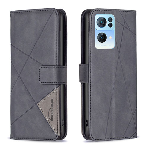 Leather Case Stands Flip Cover Holder B08F for Oppo Reno7 Pro 5G Black