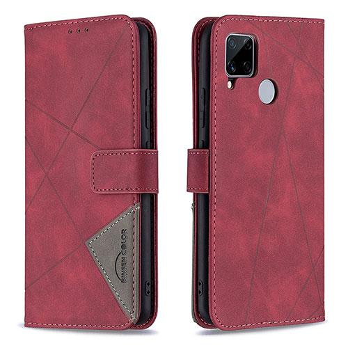 Leather Case Stands Flip Cover Holder B08F for Realme 7i RMX2193 Red