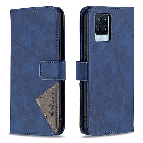 Leather Case Stands Flip Cover Holder B08F for Realme 8 4G Blue