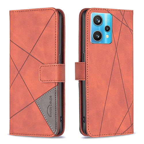 Leather Case Stands Flip Cover Holder B08F for Realme 9 Pro+ Plus 5G Orange