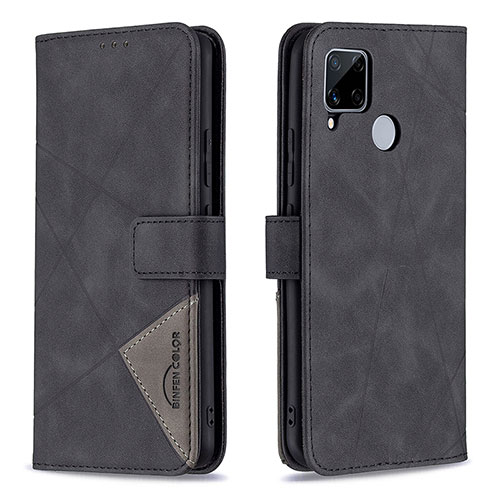 Leather Case Stands Flip Cover Holder B08F for Realme C12 Black