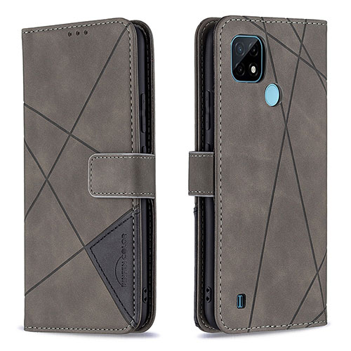 Leather Case Stands Flip Cover Holder B08F for Realme C21 Gray