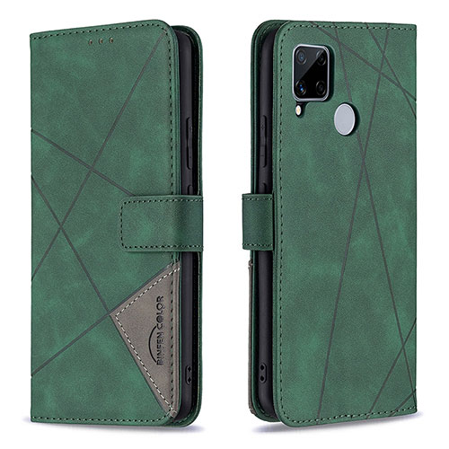 Leather Case Stands Flip Cover Holder B08F for Realme C25S Green